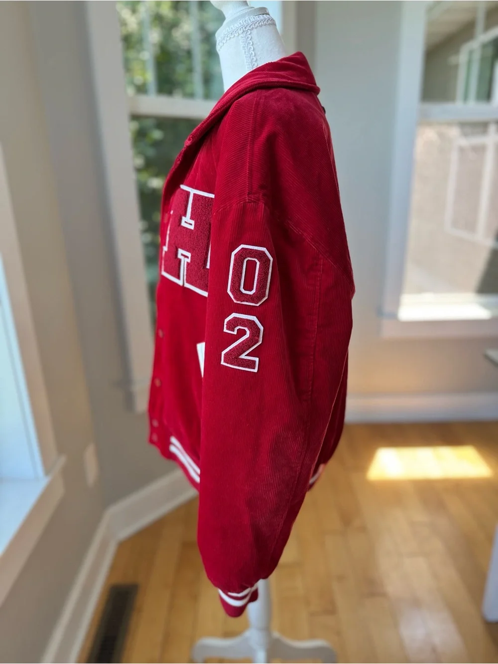 Hudson Jeans Free Thinkers 2002 Red  Corduroy Varsity Letterman Bomber Jacket S